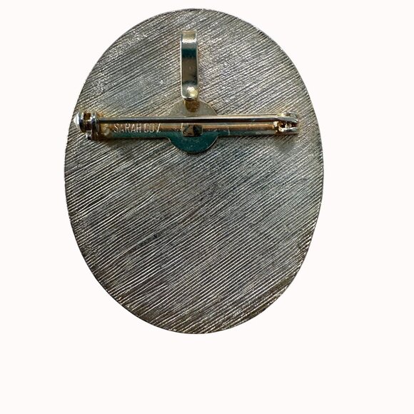 Vintage Sarah Coventry Oval Gold-Tone Brooch & Pendant With Coral Pink Marbled - Picture 2 of 10